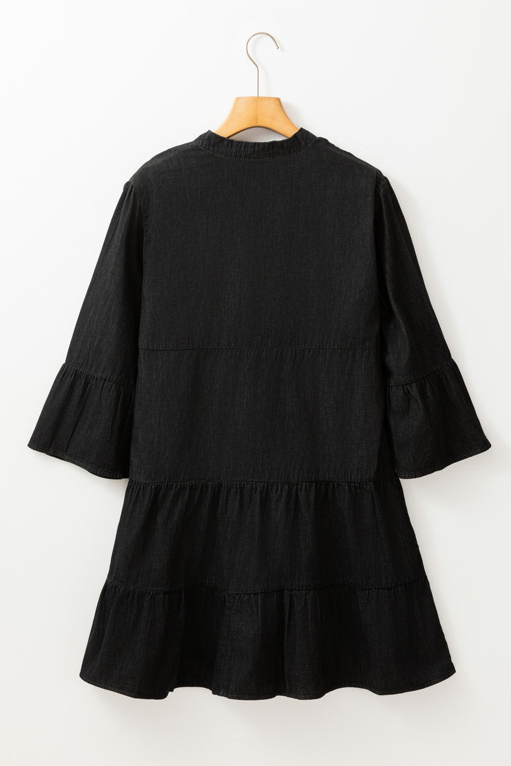 Notched Three-Quarter Sleeve Denim Dress