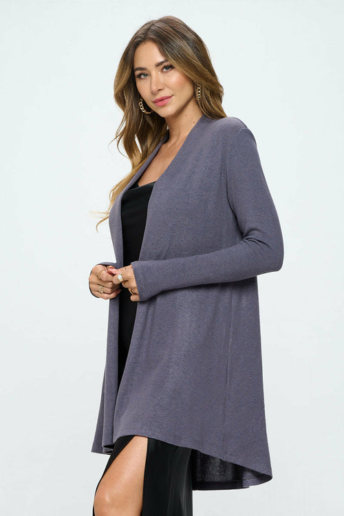 Brushed Knit Drape Front Cardigan with Cashmere Feel