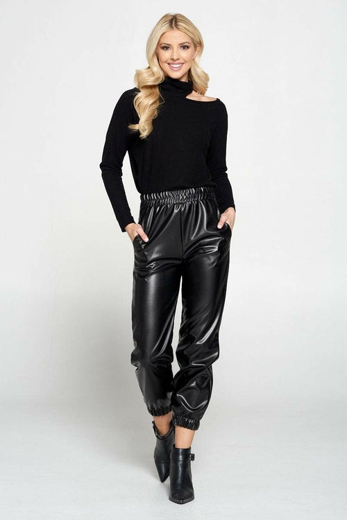 Black Cold Shoulder Turtleneck Top