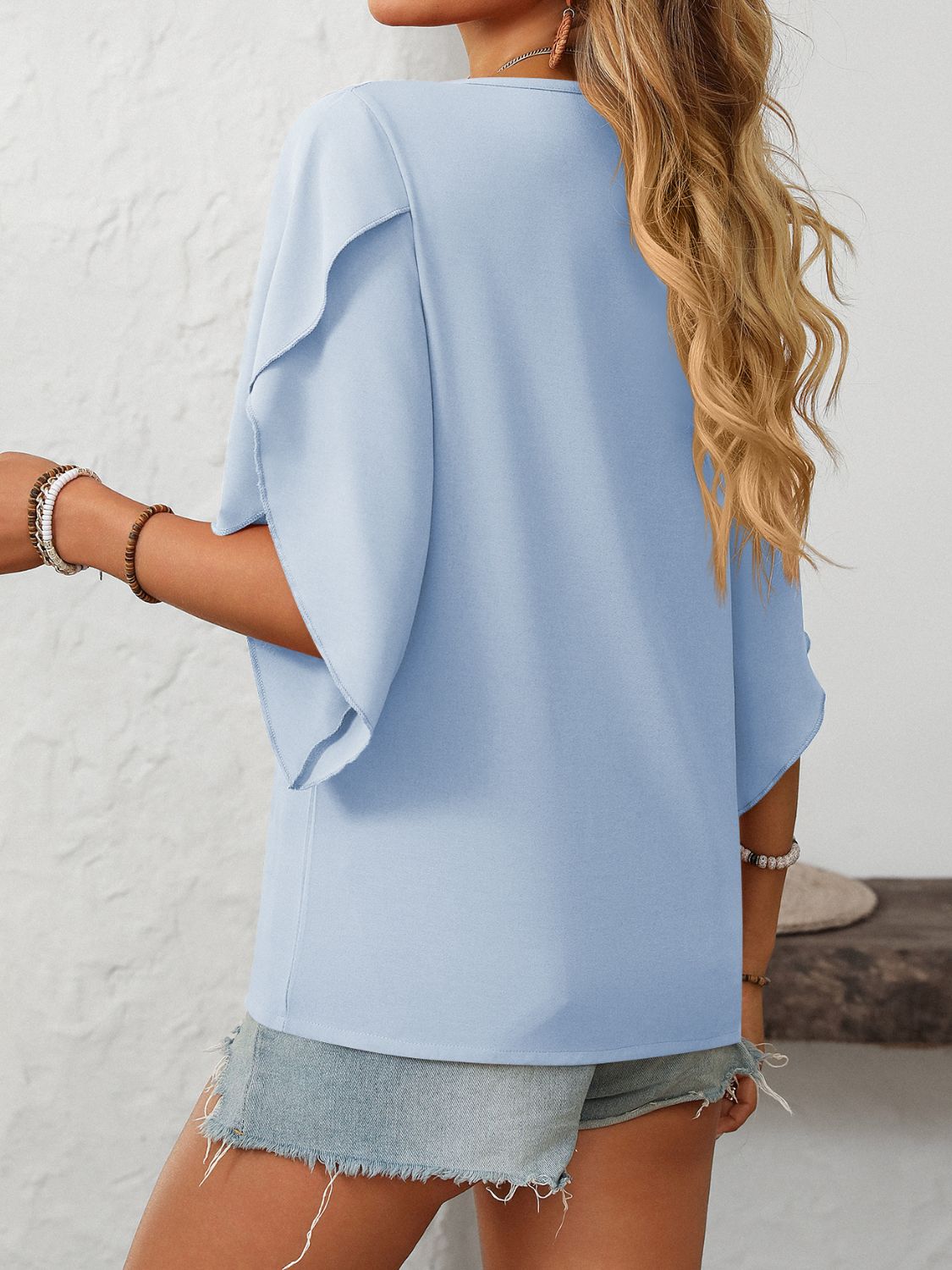 Mandy Ruffled Asymmetrical Neck Half Sleeve Blouse